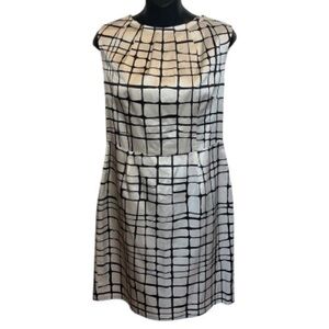 Banana Republic silk cream and black square shimmer design midi dress size 10